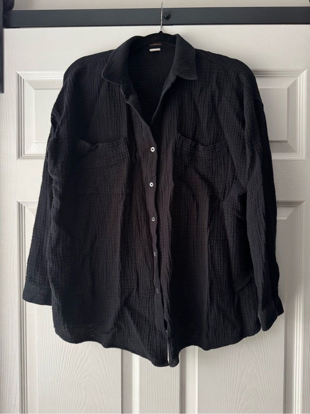 Magaschoni Organic Cotton Gauze Shirt Women’s Large Black Button Down